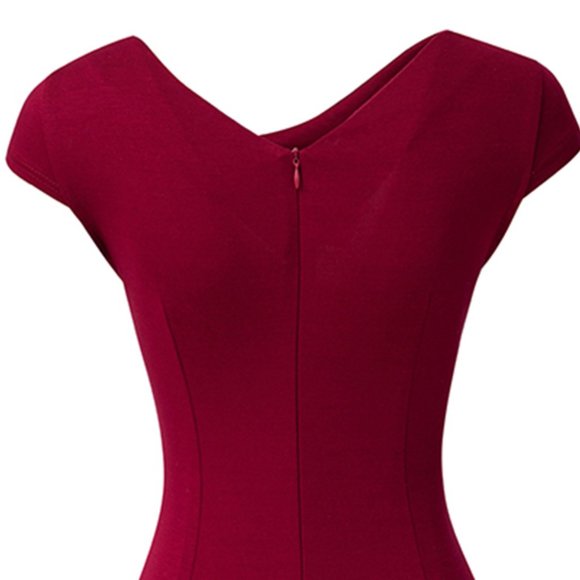 Asymmetrical Neck Short Sleeve Slit Dress - Picture 6 of 7